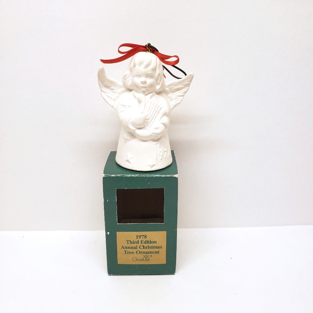 Vintage 1978 Goebel Angel Bell Christmas Ornament Lyre White Bisque W Germany